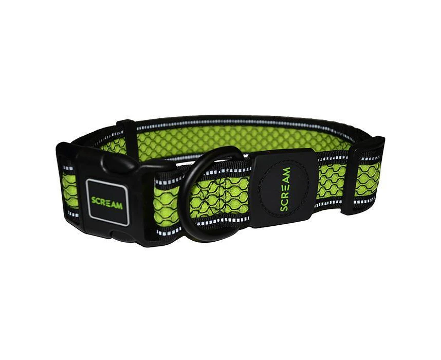 Scream Reflective Adjustable Dog Collar Loud Green Medium 2.5 x 35-51cm