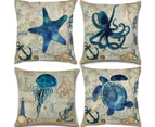 Beach Themed Throw Pillow Covers Decorative 18x18 Coastal Pillow Case Soft Linen Outdoor Sofa Patio Couch Porch Pillow, 4 Pack Blue