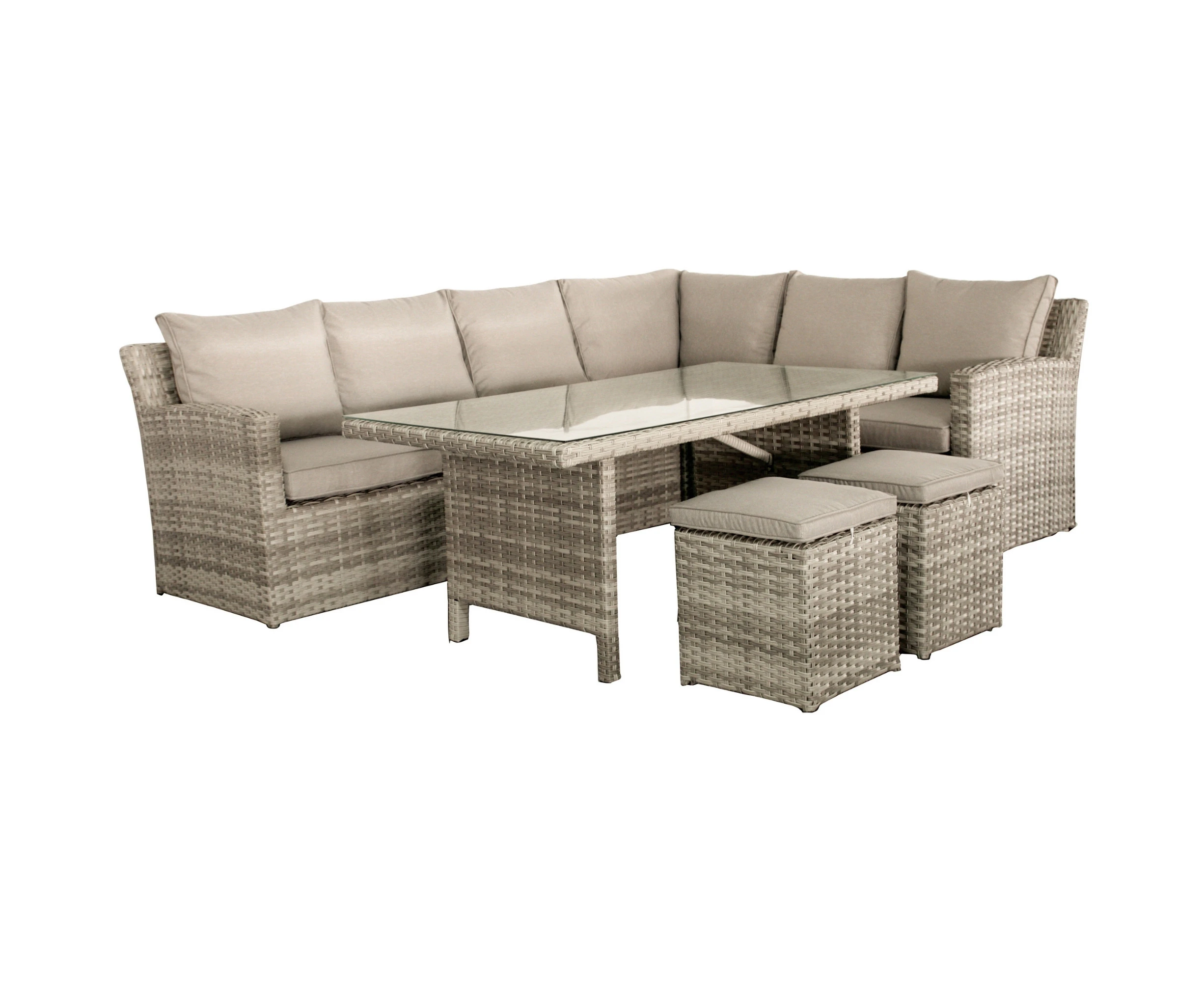 Windy  4 Piece Wicker Outdoor Modular Corner Sofa with Dining Table Set