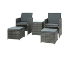 Gardeon 5PC Bistro Set Wicker Table and Chairs Ottoman Outdoor Furniture Grey