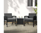 Gardeon 3PC Outdoor Bistro Set Patio Furniture Wicker Dining Chairs Table Cushion Black