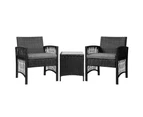 Gardeon 3PC Outdoor Bistro Set Patio Furniture Wicker Dining Chairs Table Cushion Black