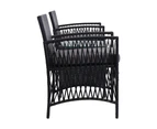 Gardeon 3PC Outdoor Bistro Set Patio Furniture Wicker Dining Chairs Table Cushion Black