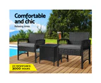 Gardeon 3PC Outdoor Bistro Set Patio Furniture Wicker Dining Chairs Table Cushion Black