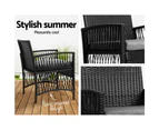 Gardeon 3PC Outdoor Bistro Set Patio Furniture Wicker Dining Chairs Table Cushion Black