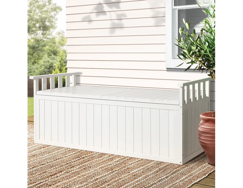 Gardeon Outdoor Storage Bench Box 129cm Wooden Garden Toy Chest Sheds Patio Furniture XL White