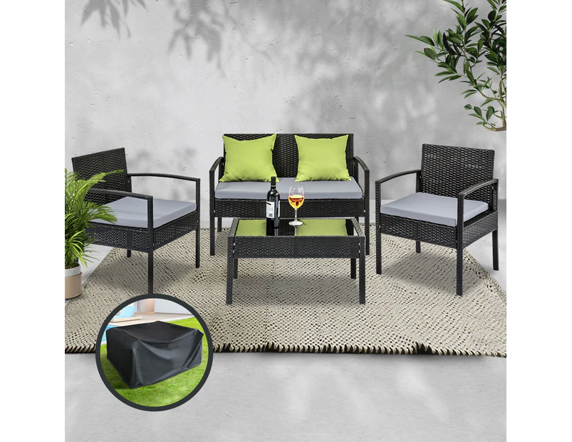 Gardeon Outdoor Sofa Set Wicker Lounge Setting Table and Chairs Storage Cover