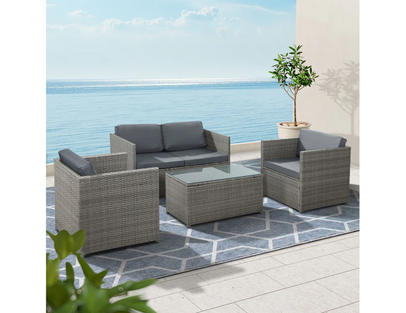 Gardeon 4-Piece Outdoor Sofa Set Wicker Couch Lounge Setting Grey