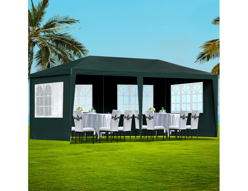 InstaHut Gazebo 3x6m Marquee Wedding Party Tent Outdoor Camping Side Wall Canopy 4 Panel Green