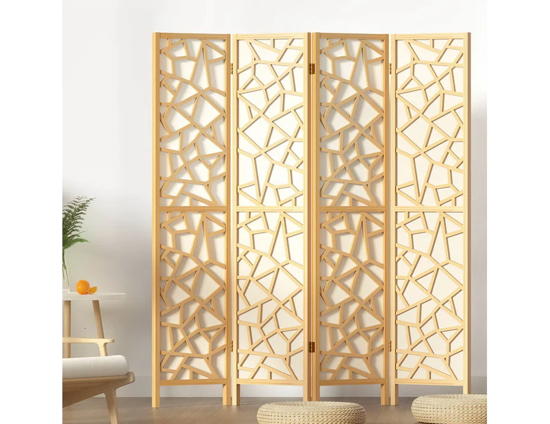 Artiss Room Divider Screen 4 Panel Foldable Wooden Divider Clover Natural