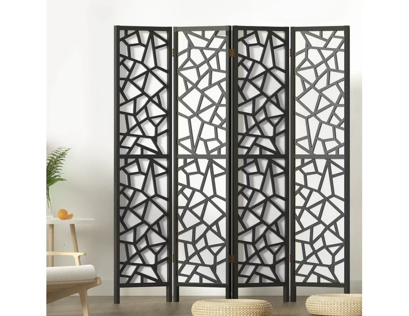 Artiss Room Divider Screen 4 Panel Foldable Wooden Divider Clover Black