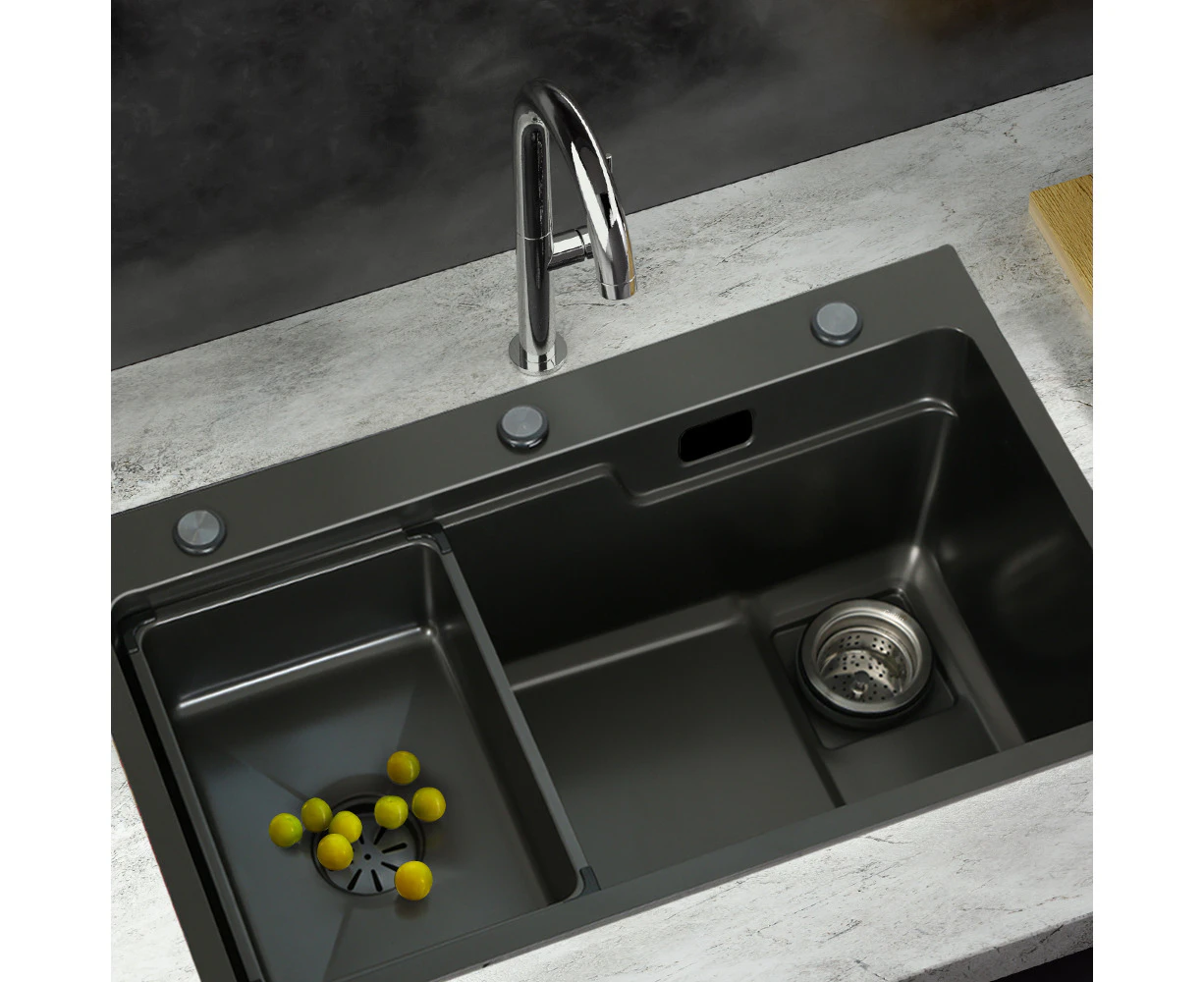 Cefito Kitchen Sink 75X45CM Stainless Steel Basin Single Bowl Drain Part Black