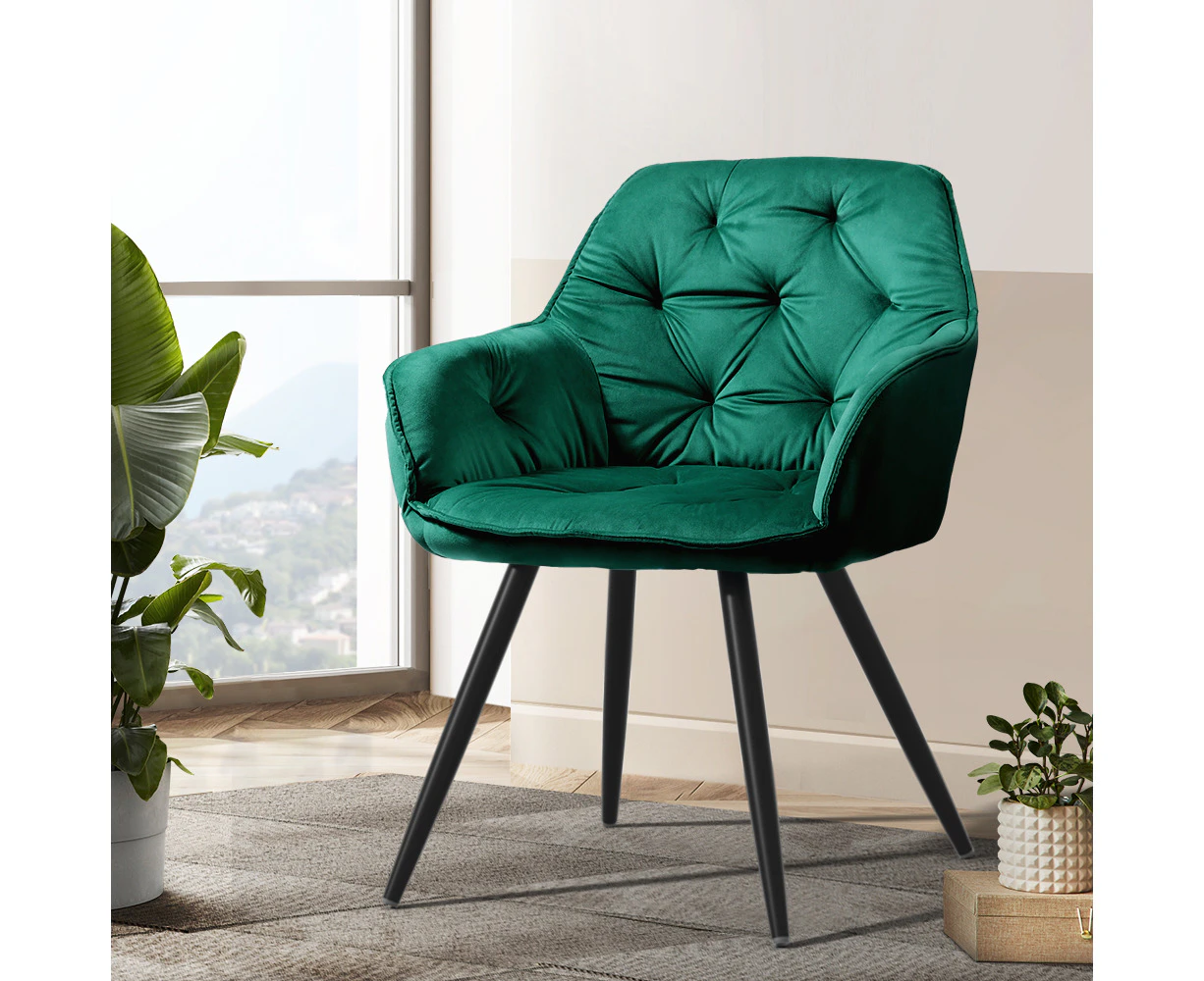 Artiss Dining Chairs Set of 2 Velvet Diamond Tufted Armchair Green