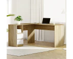 Artiss Computer Desk Drawer Cabinet L-Shape Oak 136CM