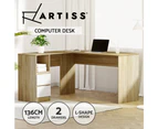 Artiss Computer Desk Drawer Cabinet L-Shape Oak 136CM