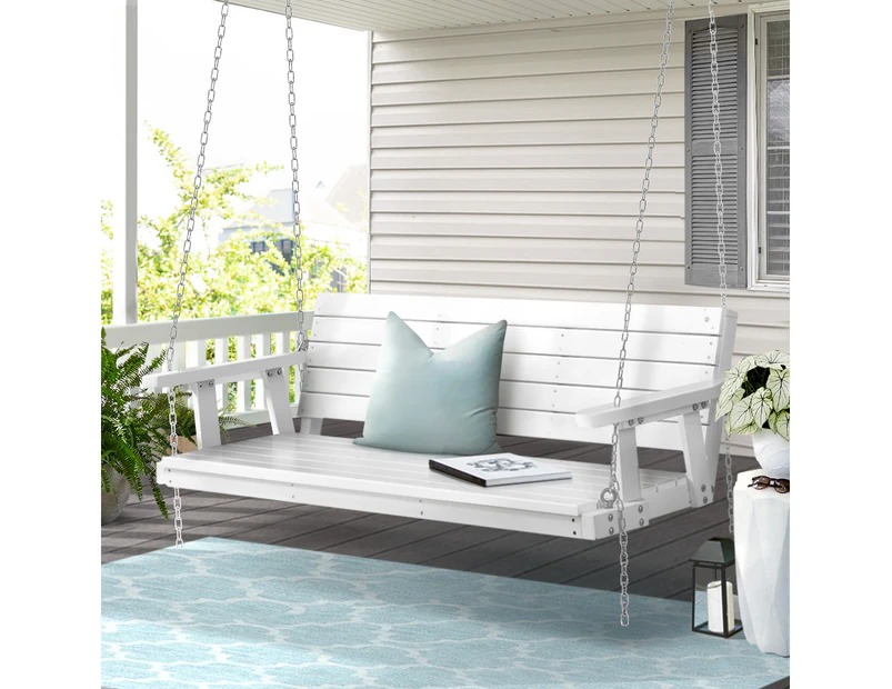 Gardeon Porch Swing Chair With Chain Outdoor Furniture Wooden Bench 3 Seat White