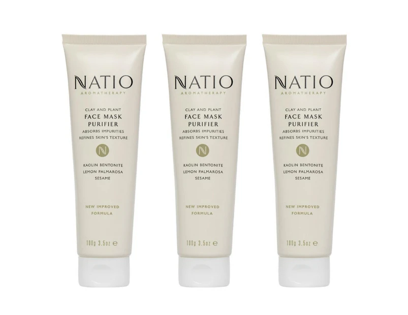 3 x Natio Aromatherapy Clay And Plant Face Mask Purifier 100g