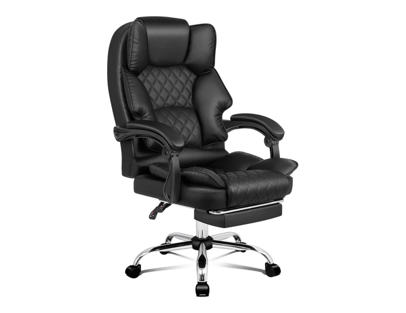 ALFORDSON Office Chair Deluxe PU Leather Executive Brett - Black (With Footrest)