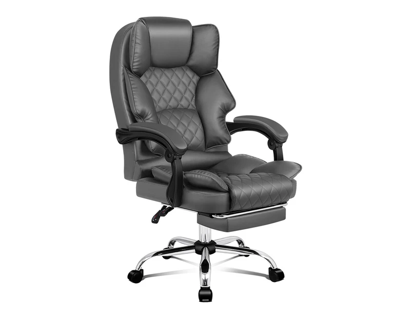 ALFORDSON Office Chair Deluxe PU Leather Executive Brett - Grey (With Footrest)