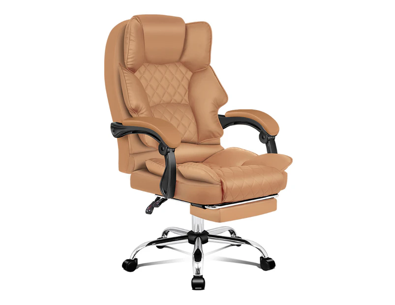 ALFORDSON Office Chair Deluxe PU Leather Executive Brett - Brown (With Footrest)