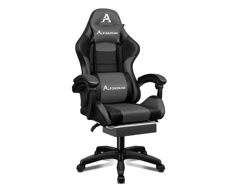 ALFORDSON Gaming Chair Extra Large Pillow Elite Black & Grey