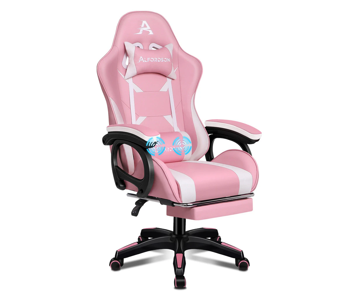 ALFORDSON Gaming Chair 2-Point Massage Lumbar Pillow Xavier Pink & White