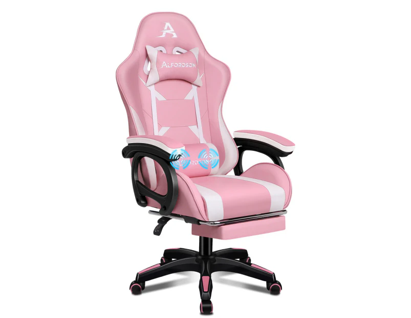 ALFORDSON Gaming Chair 2-Point Massage Lumbar Pillow Xavier Pink & White