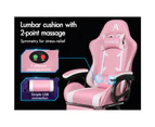 ALFORDSON Gaming Chair 2-Point Massage Lumbar Pillow Xavier Pink & White