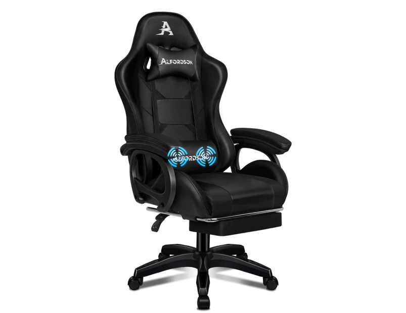 ALFORDSON Gaming Chair 2-Point Massage Lumbar Pillow Xavier Black