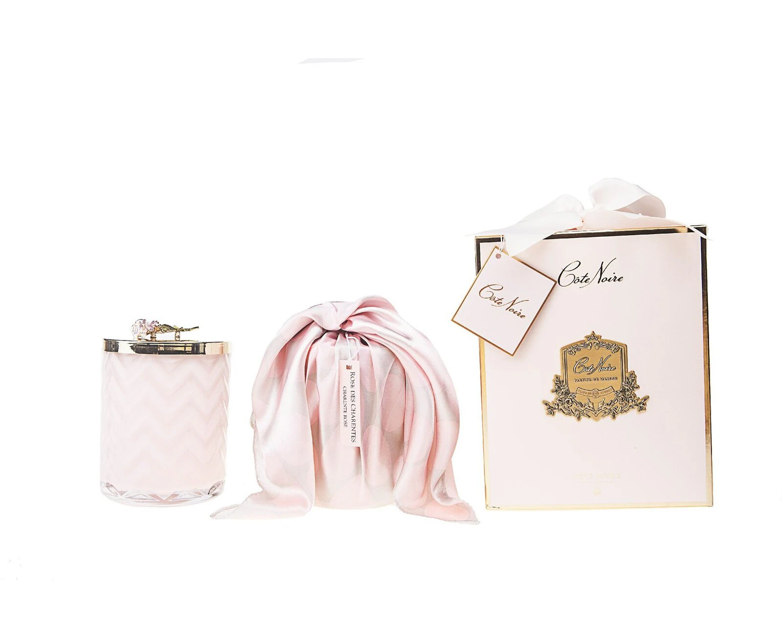 Cote Noire - Herringbone Candle With Scarf - Pink - Pink Rose Lid - HCG04