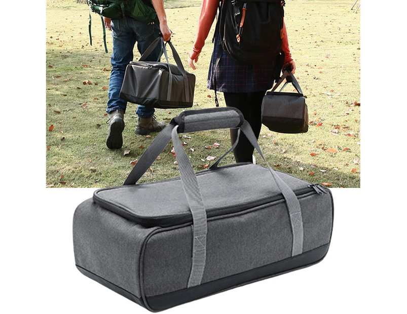 13L PVC Waterproof Picnic Bag 3 Compartments Anti-collision Dual Zipper Strong Bearing Oxford Cloth Stove Set Pot Storage Bag for Outdoor-Grey