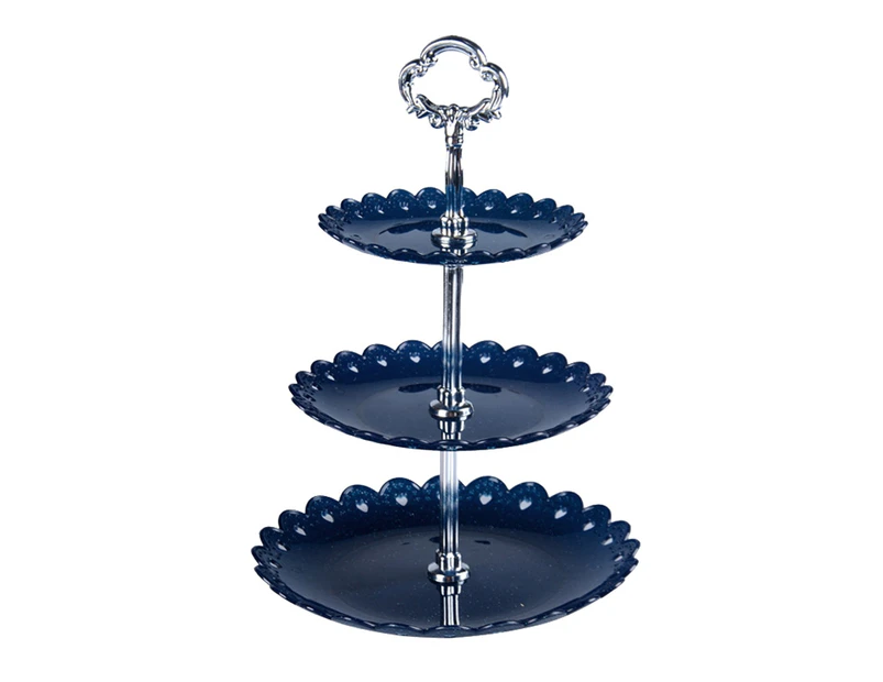 3 Layer Fruit Cake Plate Holder Stand Home Festival Party Dessert Storage Rack-Blue