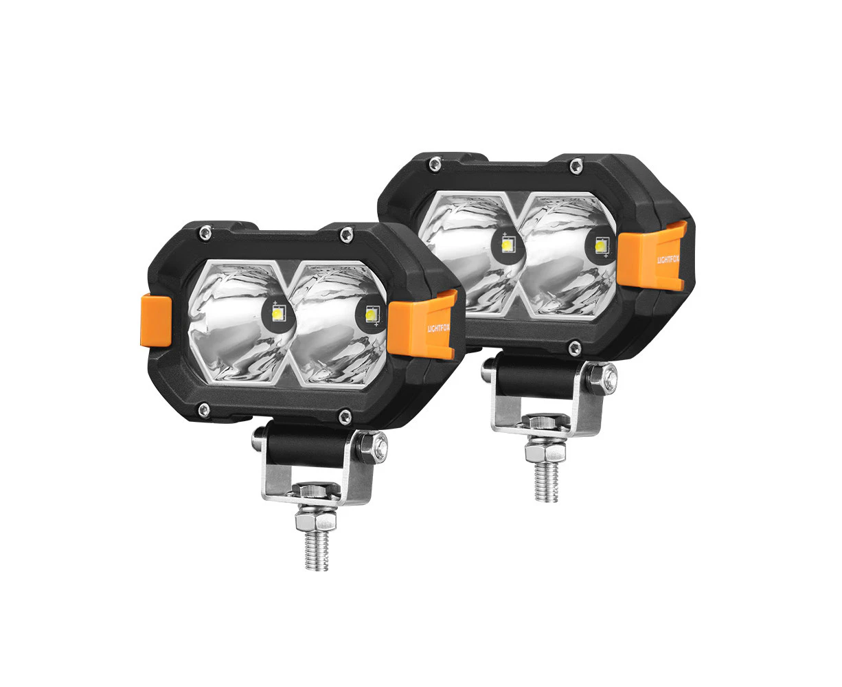 LIGHTFOX Pair 4inch Osram LED Work Light Cube Pods Fog Driving Lamp Reverse 4x4