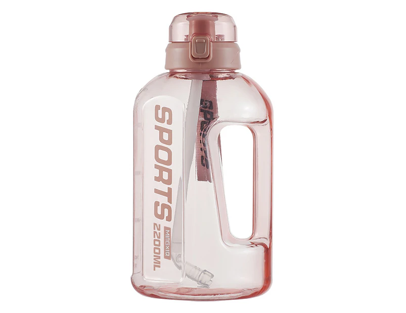 1500/2200ml Ergonomic Handgrip Large Capacity Sport Water Kettle One-Key Opening Transparent Soft Straw Sport Water Bottle for Indoor outdoor  Pink
