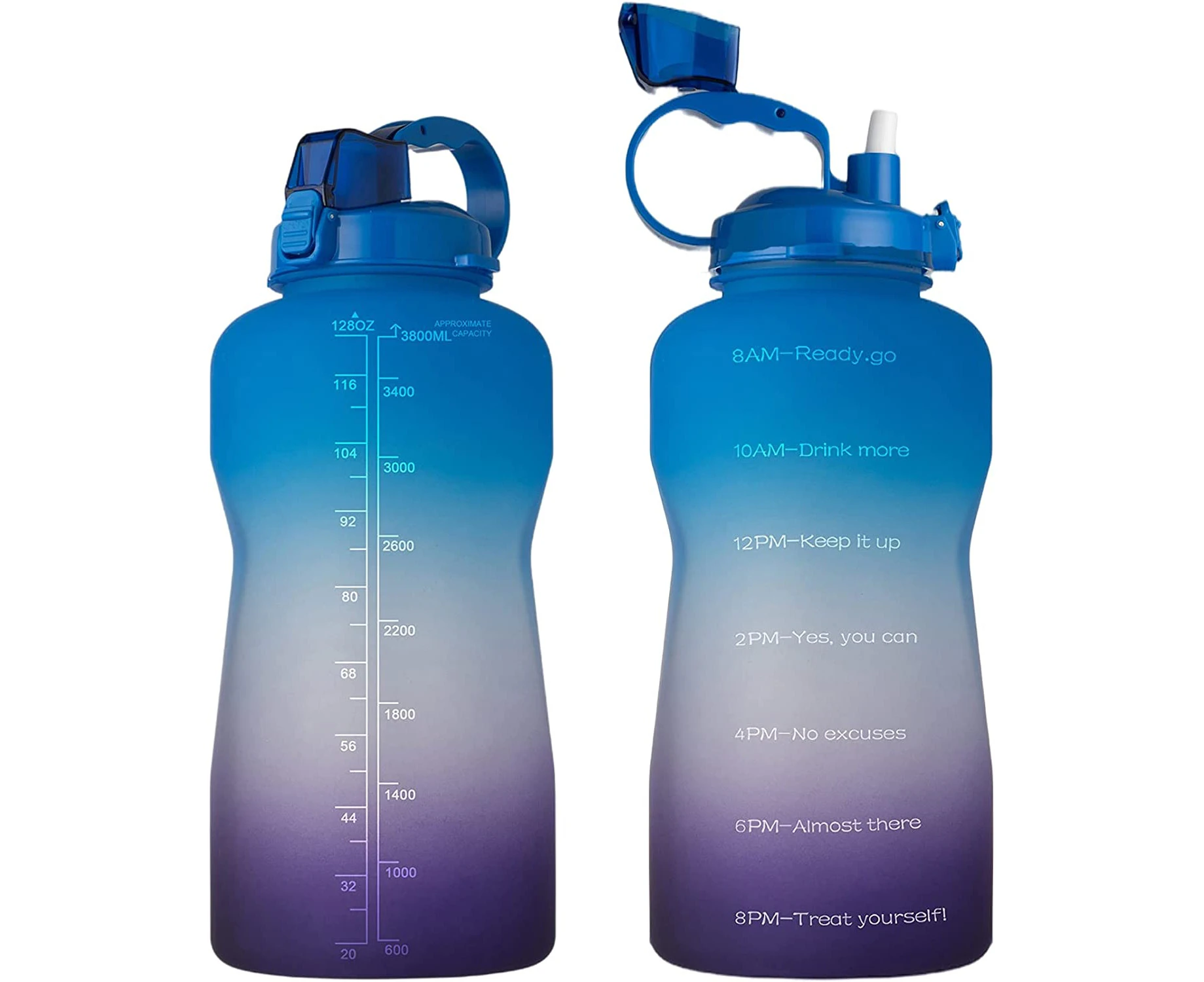 Large 1 gallon water bottle with time stamp inspiration and straw, leak-proof Tritan BPA  - Blue to purple