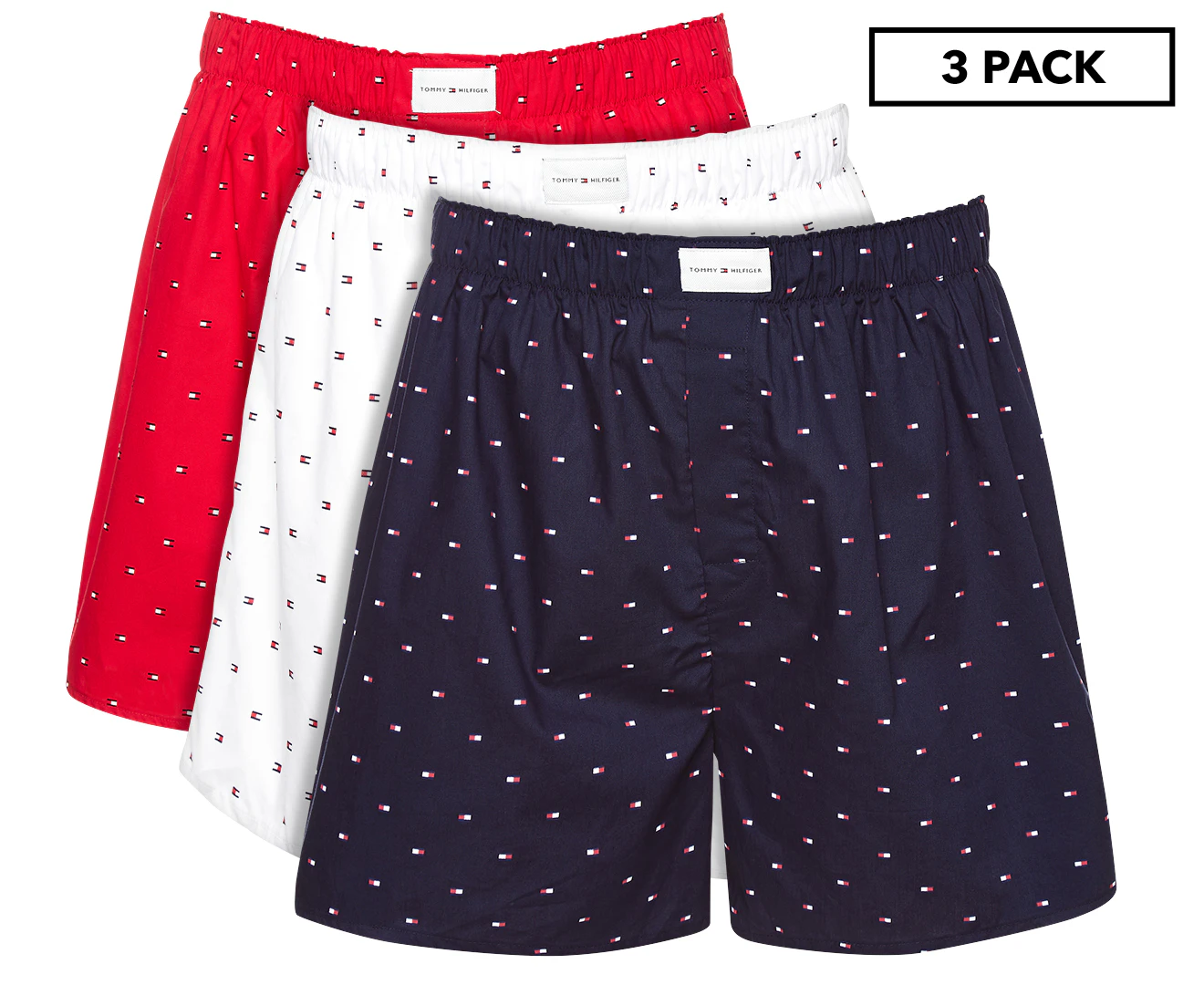 Tommy Hilfiger Men's Cotton Classics Woven Boxers 3-Pack - Navy/Red/White