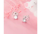 1 Pair Of Mouse Birthstone Jewelry, Silver Plated Crystal Stud Earrings For Women And Girls.