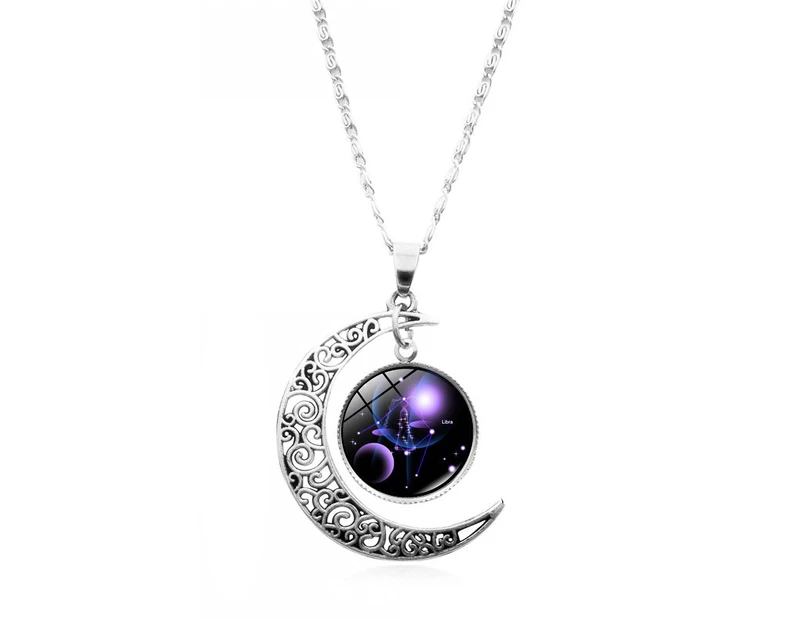 12 Constellation Half Moon Zodiac Sign Astrology Horoscope Pendant Necklace Libra