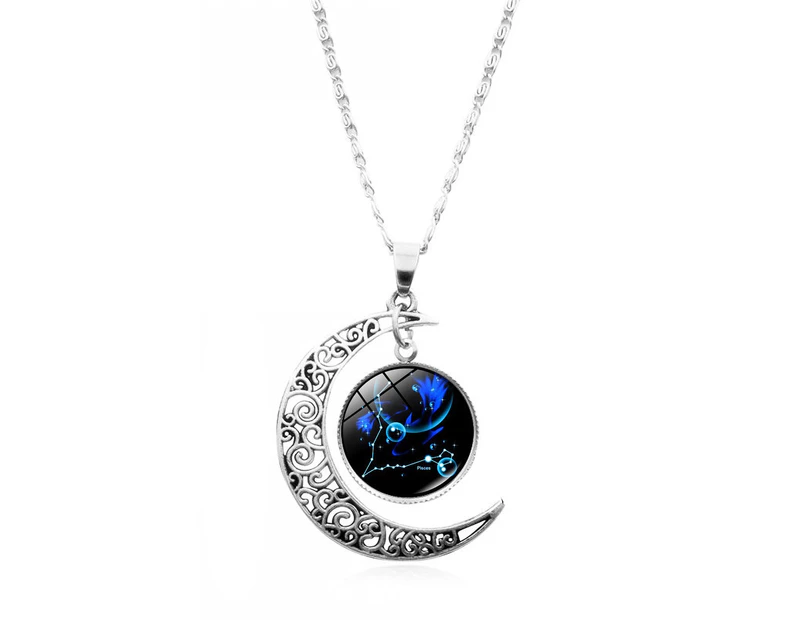 12 Constellation Half Moon Zodiac Sign Astrology Horoscope Pendant Necklace Pisces