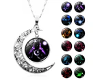 12 Constellation Half Moon Zodiac Sign Astrology Horoscope Pendant Necklace Leo