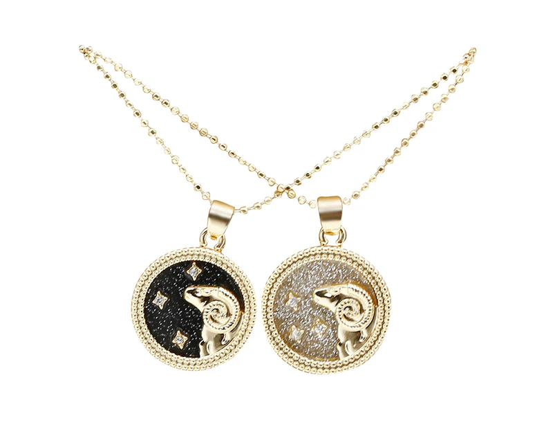 12 Constellation Round Necklace for Women Men Couple Creative Pendant Accessory Aries