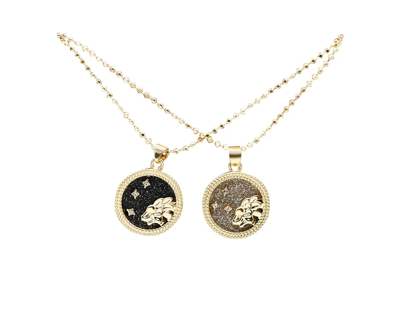 12 Constellation Round Necklace for Women Men Couple Creative Pendant Accessory Leo