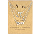 3Pcs Constellation Necklaces Letters Symbol Women Shiny Rhinestone Paper Card Necklaces for Party Silver Aries
