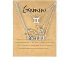 3Pcs Constellation Necklaces Letters Symbol Women Shiny Rhinestone Paper Card Necklaces for Party Silver Gemini