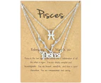 3Pcs Constellation Necklaces Letters Symbol Women Shiny Rhinestone Paper Card Necklaces for Party Silver Pisces