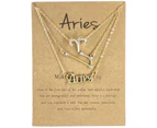 3Pcs Constellation Necklaces Letters Symbol Women Shiny Rhinestone Paper Card Necklaces for Party Golden Aries