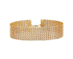 Adjustable Wide Alloy Choker Collar Inlay Rhinestone Hip Hop Choker Necklace Fashion Jewelry Golden