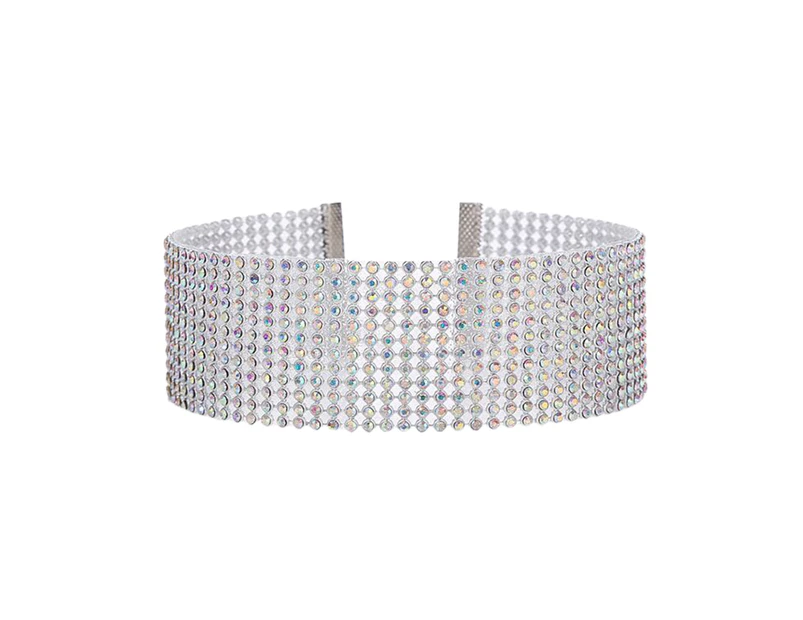 Adjustable Wide Alloy Choker Collar Inlay Rhinestone Hip Hop Choker Necklace Fashion Jewelry Colorful Rhinestones XL