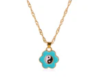 Adjustable Extension Chain Women Necklace Colorful Flower Shape Tai Chi Pendant Necklace Fashion Jewelry Blue