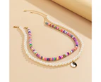 2Pcs Women Necklaces Colorful Beads Tai Chi Pattern Pendant Jewelry Vintage Adjustable Chokers for Party Golden